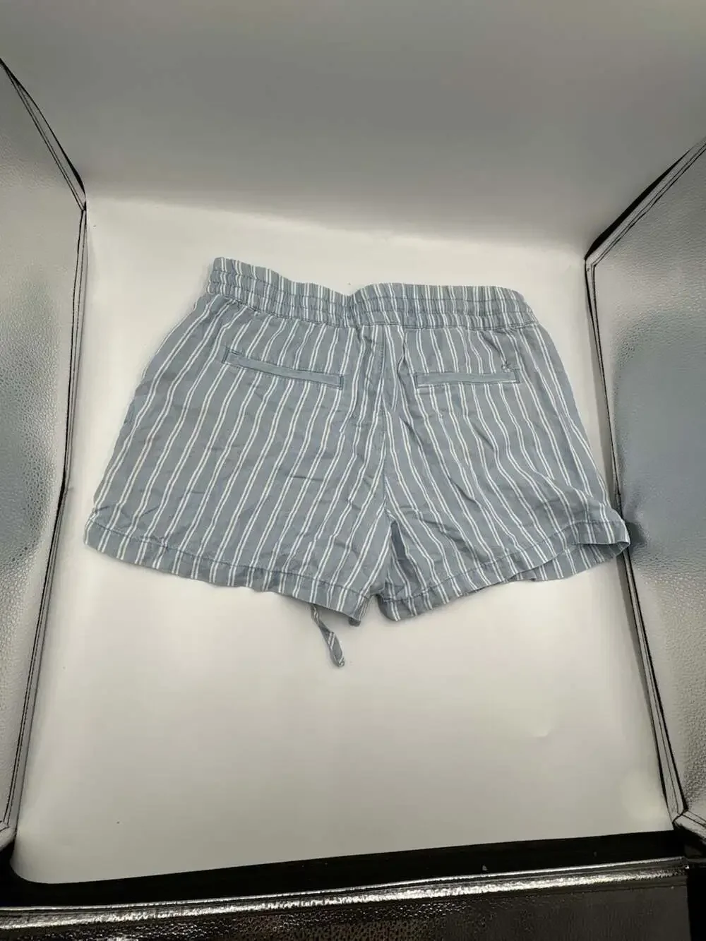 Calvin Klein Women Blue and White Striped Drawstring Casual Shorts